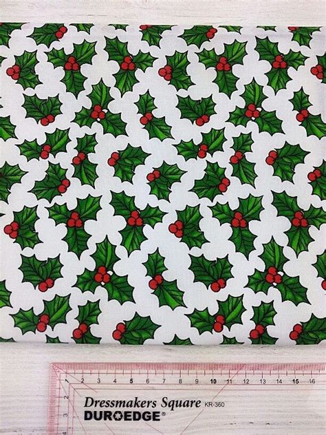 christmas metallic holly fabric|christmas poly cotton fabric.